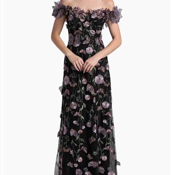 Floral Appliqué Off-the-Shoulder Gown